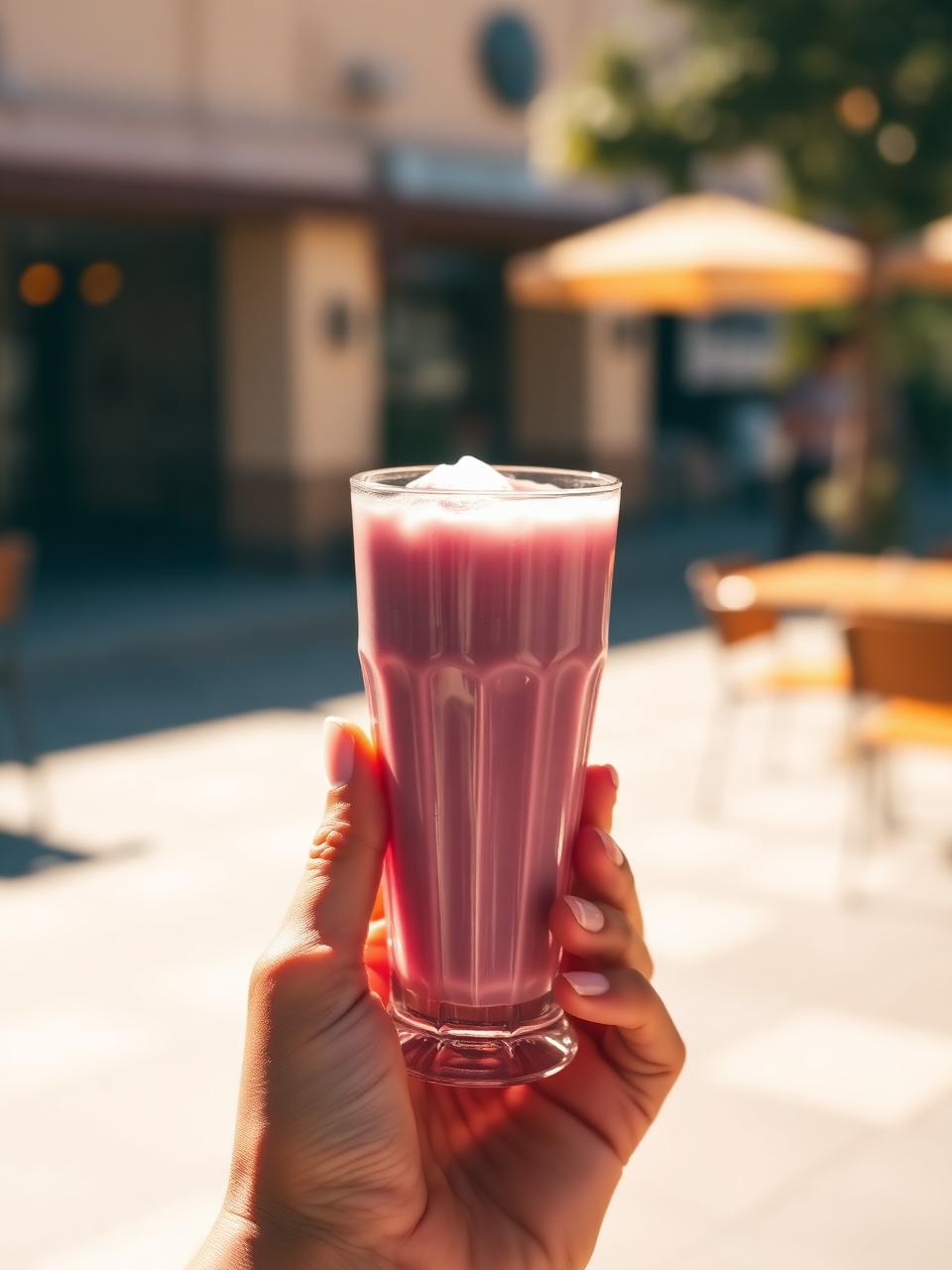 Iced ube latte in the sun