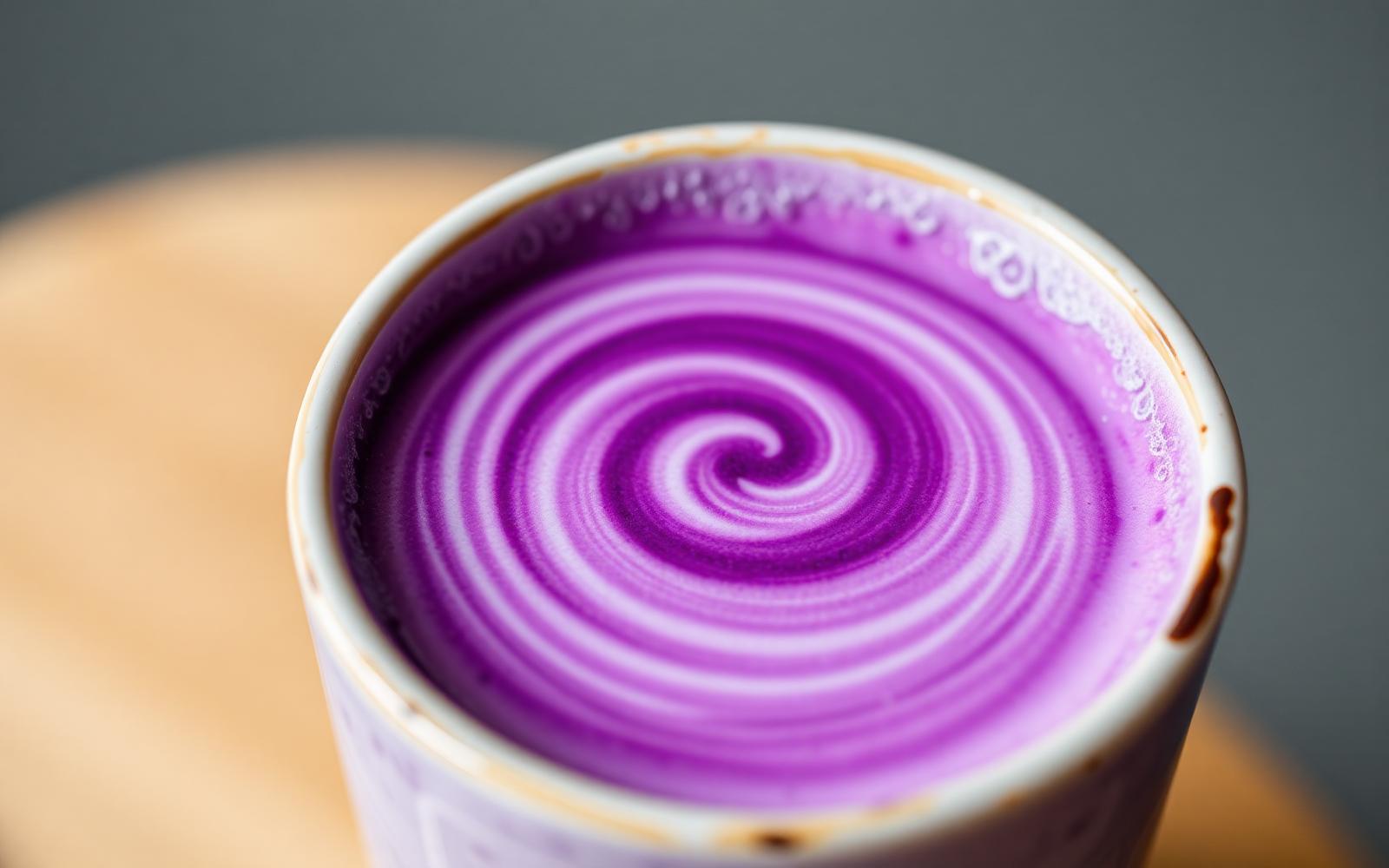 Ube latte swirl close-up